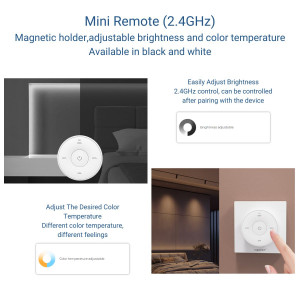 Mini controller RF - Monocolore + CCT - Base magnetica - Mi Light - Nero