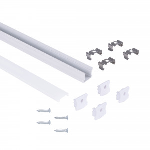 Profilo in alluminio con diffusore - Kit completo - 17,6 x 14,5 mm - Striscia LED fino a 12 mm - 2 metri