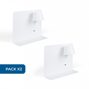 Pack x 2 - Lampada da lettura a parete con porta USB "BASKOP" - 6W - design orizzontale - Bianco
