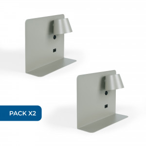 Pack x 2 - Lampada da lettura a parete con porta USB "BASKOP" - 6W - design orizzontale - Grigio