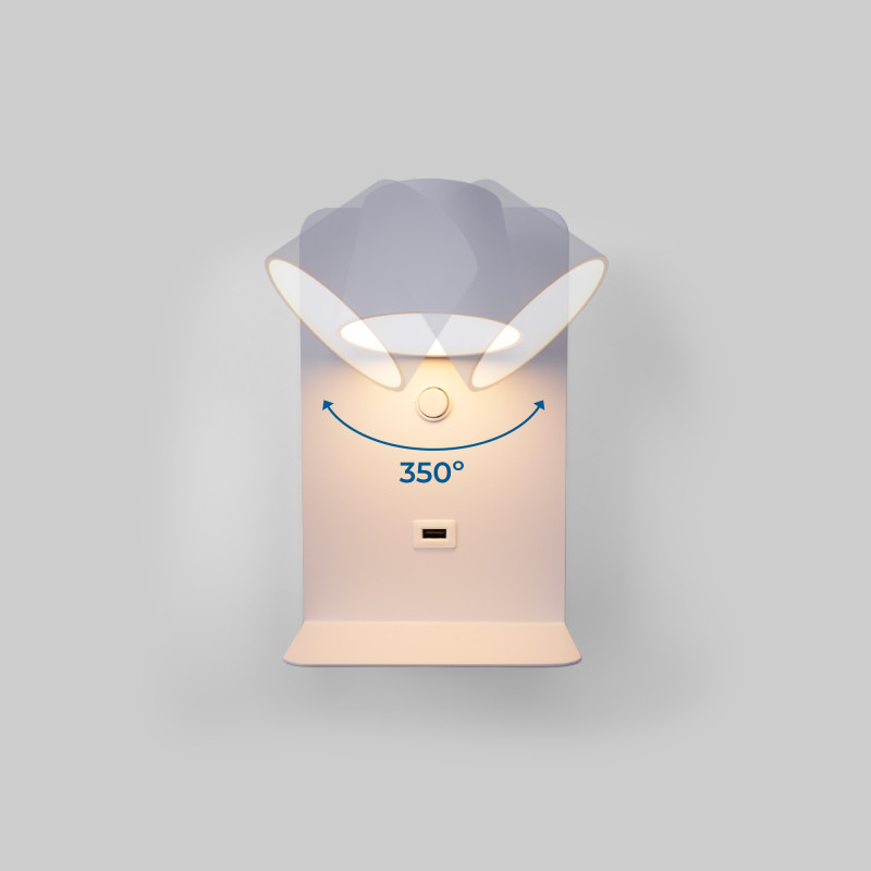 Pack x 2 - Lampada da lettura a parete con porta USB "BASKOP" - 6W - design verticale - Bianco