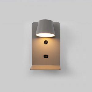 Pack x 2 - Lampada da lettura a parete con porta USB "BASKOP" - 6W - design verticale - Grigio