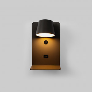 Pack x 2 - Lampada da lettura a parete con porta USB "BASKOP" - 6W - design verticale - Nero