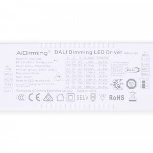 Driver dimmerabile DALI + 1/0-10V + PUSH - 9-42V DC - 58W - Multi corrente (700-1400mA)