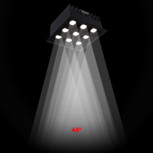 Downlight LED quadrato da incasso 18W - 9 faretti - UGR18 - CRI90 - Chip OSRAM - Nero