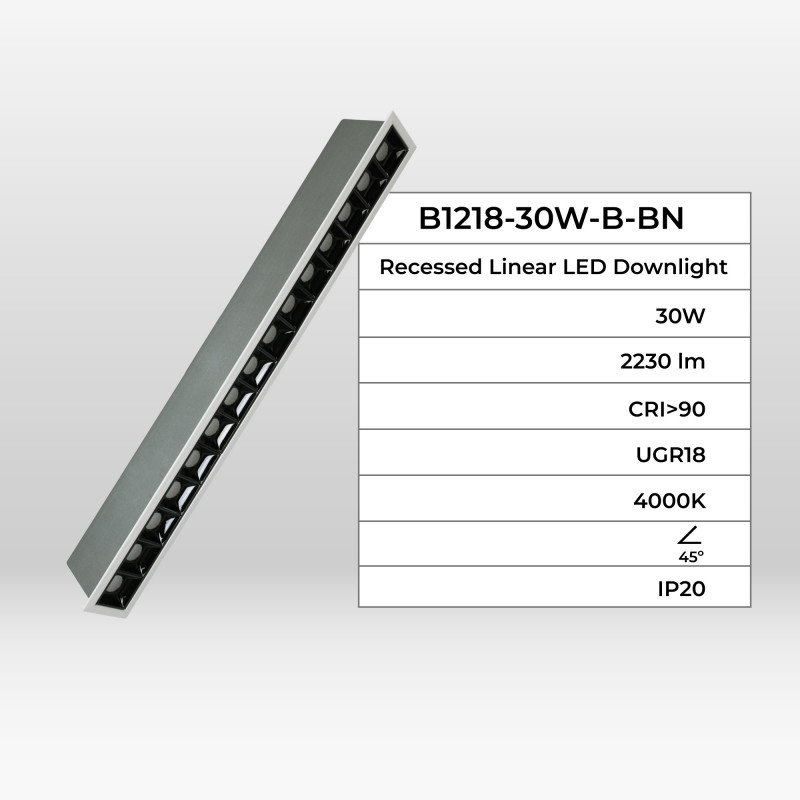 Downlight lineare LED da incasso 30W - UGR18 - CRI90 - Chip OSRAM - 4000K - Bianco Downlight lineare LED da incasso 30W - UGR18 - CRI90 - Chip OSRAM - 4000K - Bianco