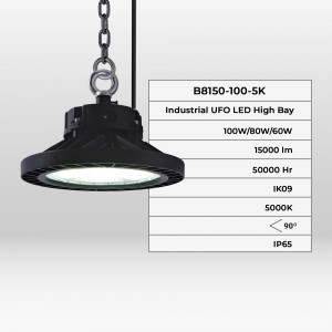 Campana LED industriale - Potenza regolabile 60/80/100W - 150lm/W - Driver LIFUD - 5000K - IP65