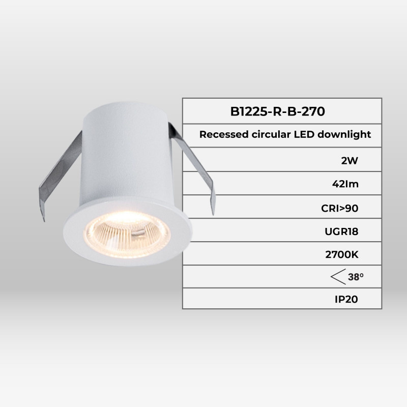 Downlight LED rotondo da incasso 2W - Chip Osram - UGR18 - Taglio Ø 25mm - Bianco Downlight LED rotondo da incasso 2W - Chip Osram - UGR18 - Taglio Ø 25mm - Bianco