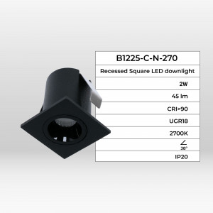 Downlight LED quadrato da incasso 2W - Chip Osram - UGR18 - Taglio Ø 25mm - Nero