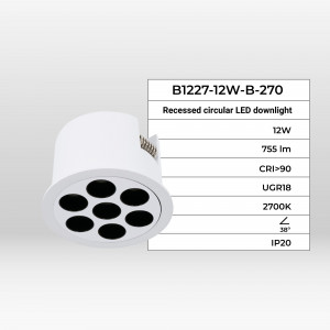 Downlight LED rotondo da incasso 12W - UGR18 - Taglio Ø 70mm - Bianco
