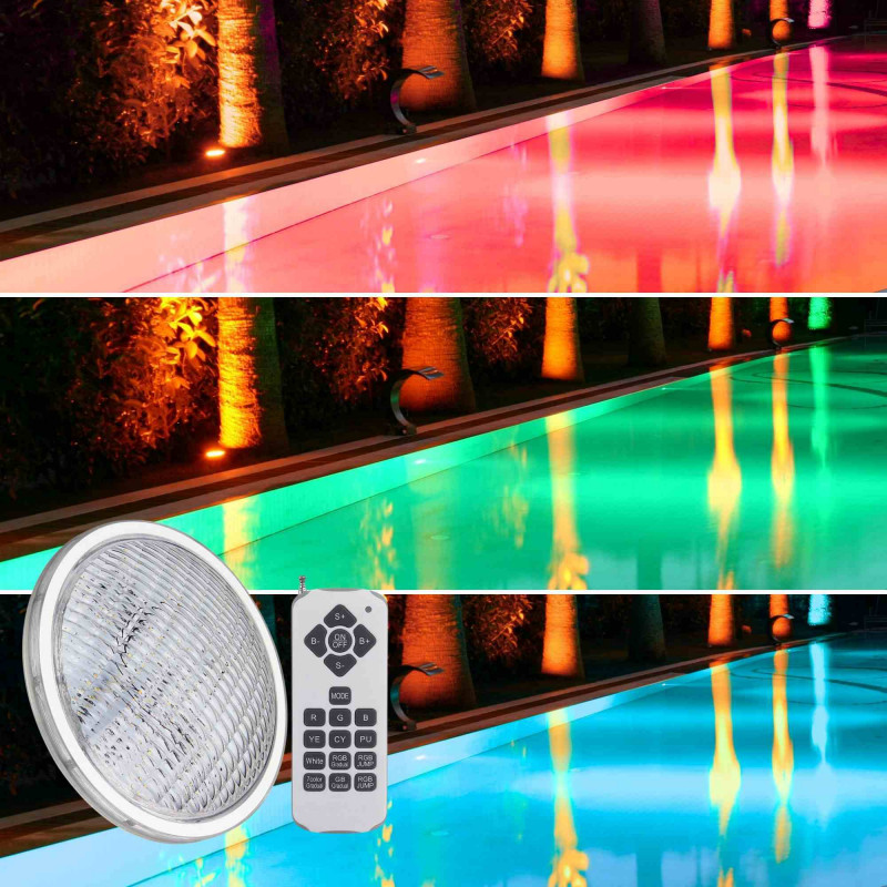 Faretto LED PAR56 RGB per piscina 12V AC - 24W - Tenuta stagna - Telecomando- IP68
