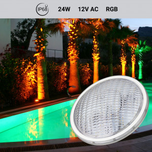Faretto LED PAR56 RGB per piscina 12V AC - 24W - Tenuta stagna - Telecomando- IP68