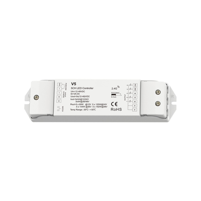 Controller RGB+CCT 12-48V DC - 25A (5A/canale) - RF 2.4G - Dimmer PUSH - Skydance Controller RGB+CCT 12-48V DC - 25A (5A/canale) - RF 2.4G - Dimmer PUSH - Skydance