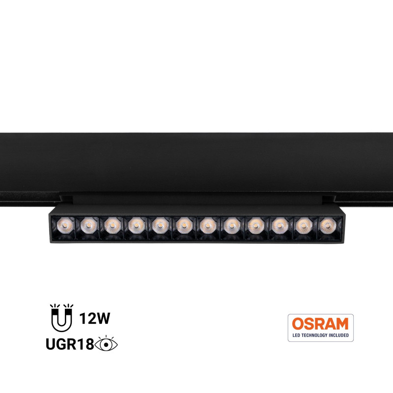 Faretto lineare orientabile a binario magnetico 48V - 12W - 2800K - Chip OSRAM - UGR18 - Nero Faretto lineare orientabile a binario magnetico 48V - 12W - 2800K - Chip OSRAM - UGR18 - Nero
