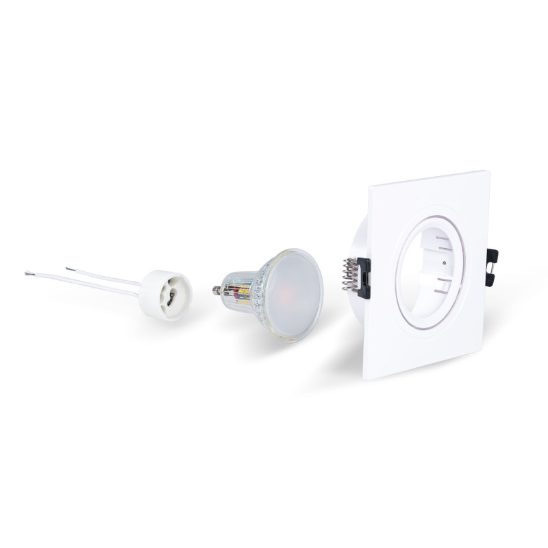 KIT Anello downlight quadrato 93x93mm (bianco) + Lampadina GU10 5,4W + Portalampada