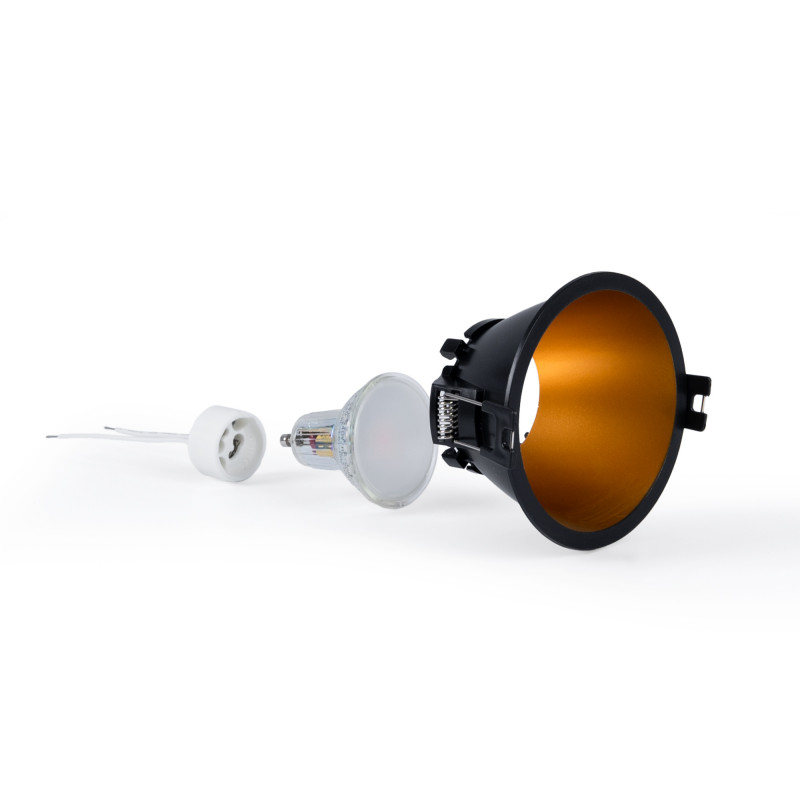 KIT Anello da incasso Ø93mm (nero/oro) + Lampadina GU10 5,4W + Portalampada KIT Anello da incasso Ø93mm (nero/oro) + Lampadina GU10 5,4W + Portalampada