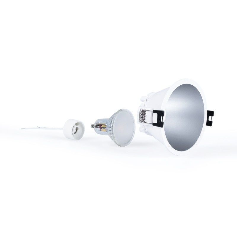 KIT Anello da incasso Ø93mm (argento) + Lampadina GU10 5,4W + Portalampada KIT Anello da incasso Ø93mm (argento) + Lampadina GU10 5,4W + Portalampada