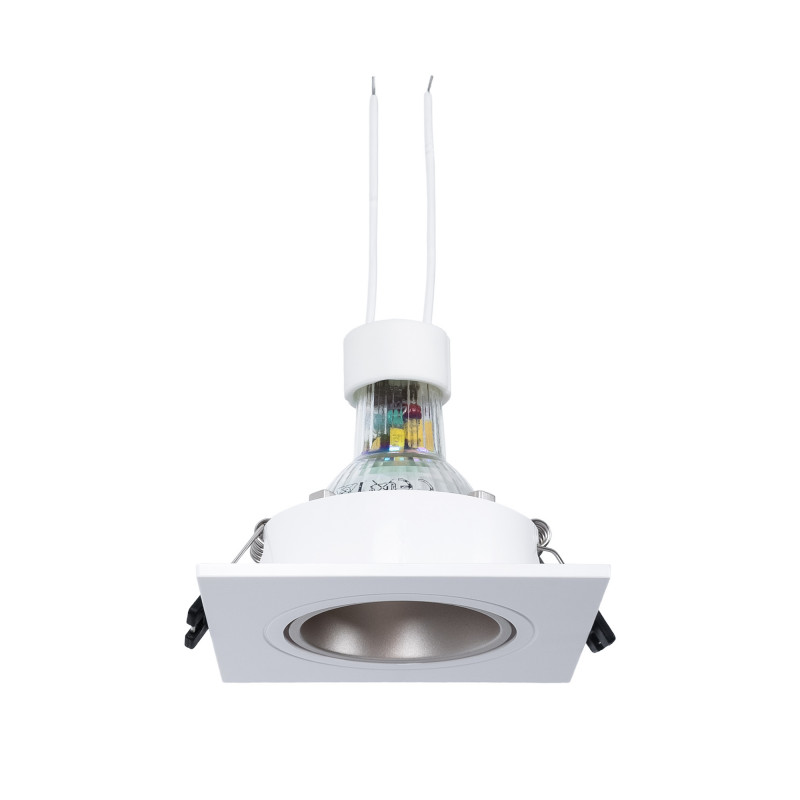 KIT Anello downlight quadrato 93x93mm (bianco/champagne) + Lampadina GU10 5,4W + Portalampada KIT Anello downlight quadrato 93x93mm (bianco/champagne) + Lampadina GU10 5,4W + Portalampada