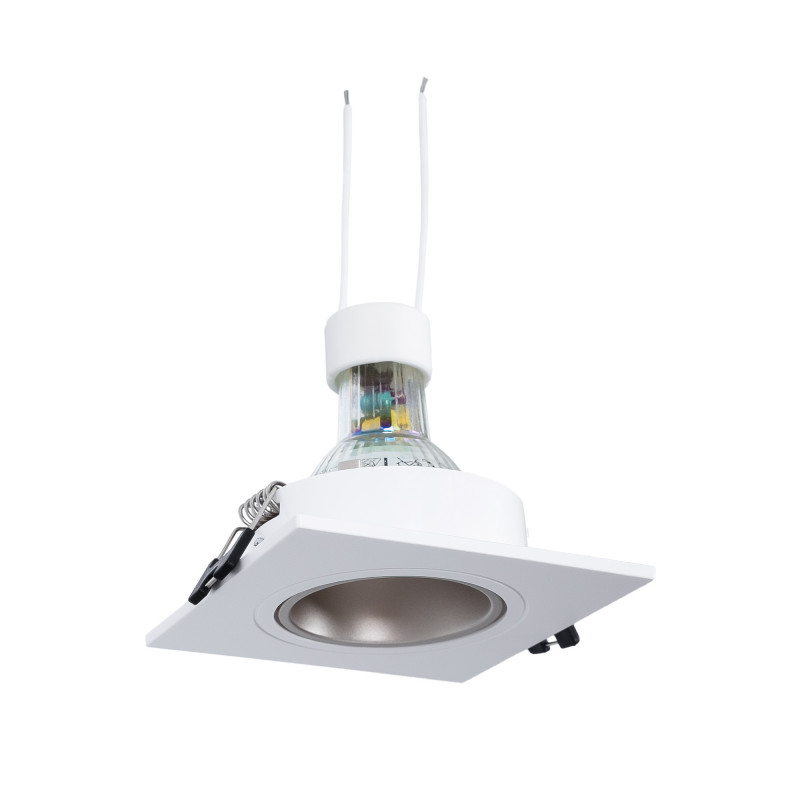 KIT Anello downlight quadrato 93x93mm (bianco/champagne) + Lampadina GU10 5,4W + Portalampada KIT Anello downlight quadrato 93x93mm (bianco/champagne) + Lampadina GU10 5,4W + Portalampada