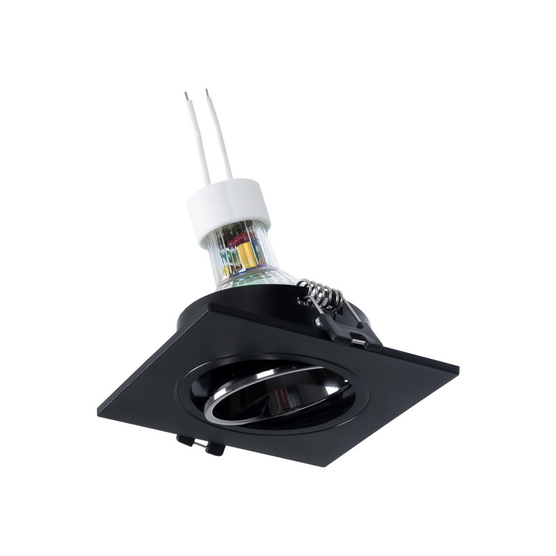 KIT Anello downlight quadrato 93x93mm (nero/grigio) + Lampadina GU10 5,4W + Portalampada KIT Anello downlight quadrato 93x93mm (nero/grigio) + Lampadina GU10 5,4W + Portalampada