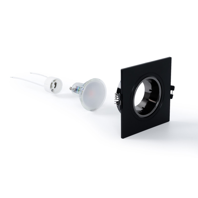 KIT Anello downlight quadrato 93x93mm (nero/grigio) + Lampadina GU10 5,4W + Portalampada KIT Anello downlight quadrato 93x93mm (nero/grigio) + Lampadina GU10 5,4W + Portalampada
