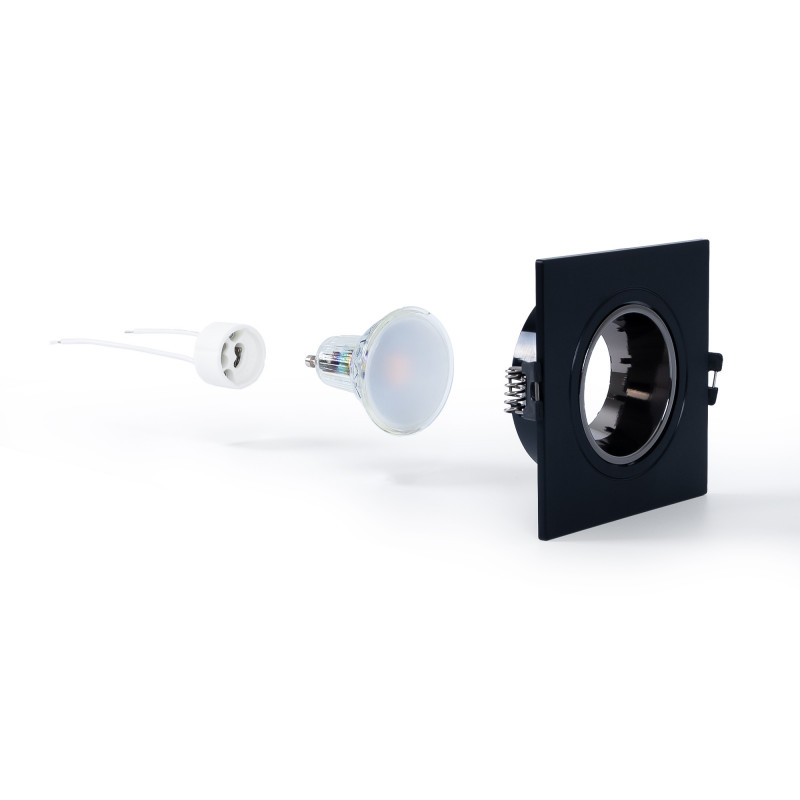 KIT Anello downlight quadrato 93x93mm (nero/grigio) + Lampadina GU10 5,4W + Portalampada KIT Anello downlight quadrato 93x93mm (nero/grigio) + Lampadina GU10 5,4W + Portalampada