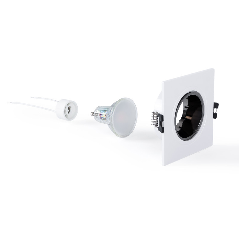 KIT Anello downlight quadrato 93x93 mm (grigio/bianco) + Lampadina GU10 5,4W + Portalampada