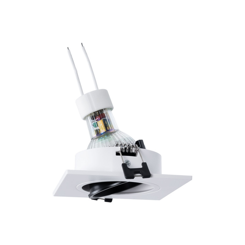 KIT Anello downlight quadrato 93x93mm (nero/bianco) + lampadina GU10 5,4W + portalampada KIT Anello downlight quadrato 93x93mm (nero/bianco) + lampadina GU10 5,4W + portalampada