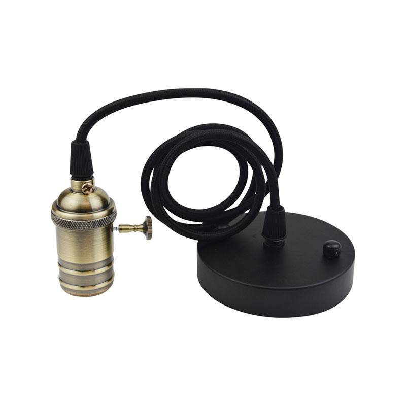 Porta lampada a sospensione vintage con attacco color bronzo e cavo nero