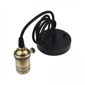 Porta lampada a sospensione vintage con attacco color bronzo e cavo nero