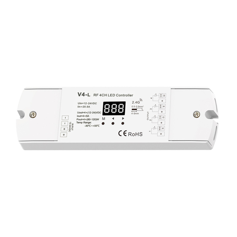 Controller monocolore/ CCT/ RGB/ RGBW 12-24V DC - 4 canali - Programmabile - RF 2.4GHz - Skydance Controller monocolore/ CCT/ RGB/ RGBW 12-24V DC - 4 canali - Programmabile - RF 2.4GHz - Skydance