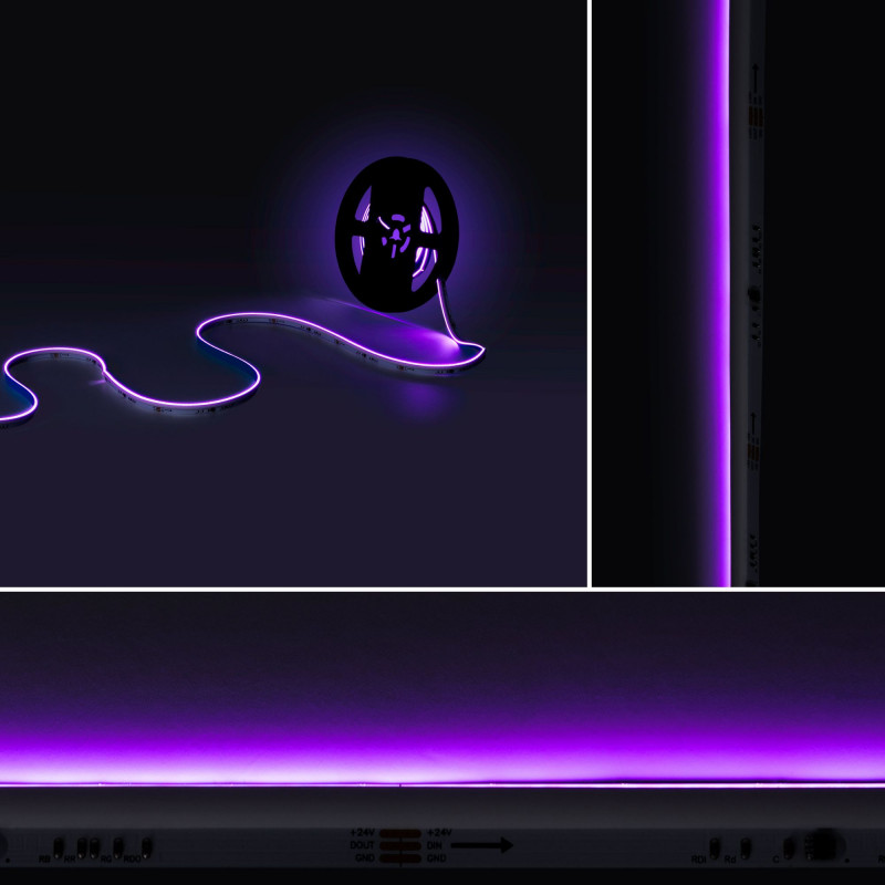Striscia LED Smart COB RGB - 24V DC - Emissione laterale - 12W/m - 10mm - IP20 - Rotolo 5 metri