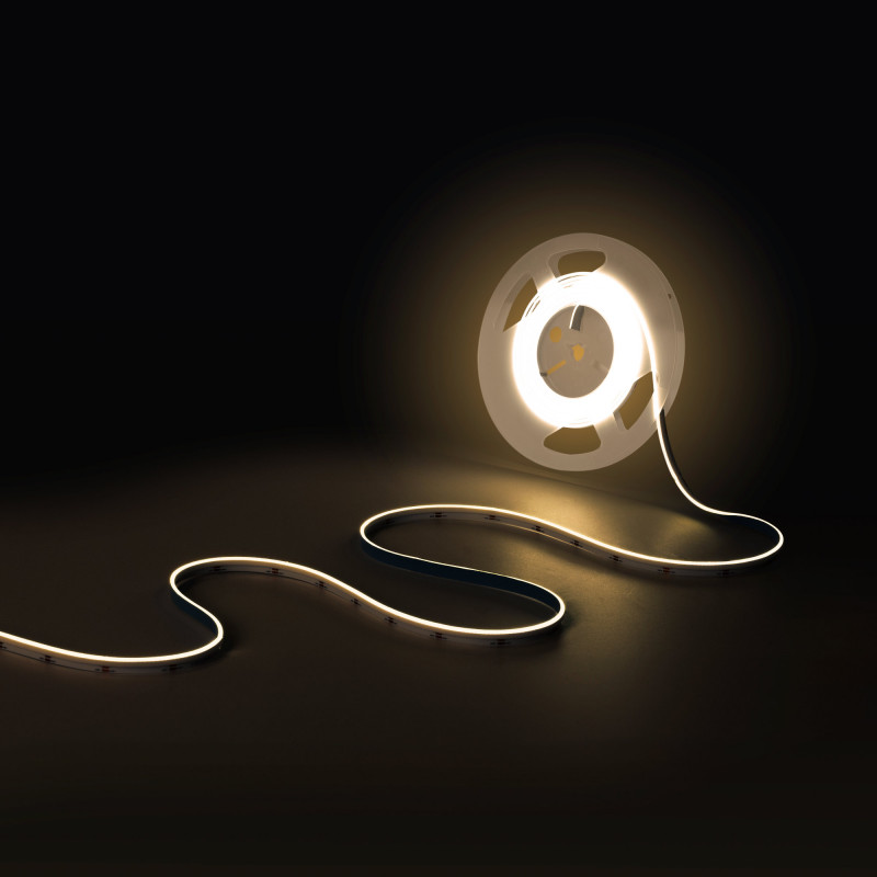 Striscia LED COB monocolore 24V DC - Emissione laterale - 9W/m - 8mm - IP20 - Taglio 3cm - Rotolo da 5 metri
