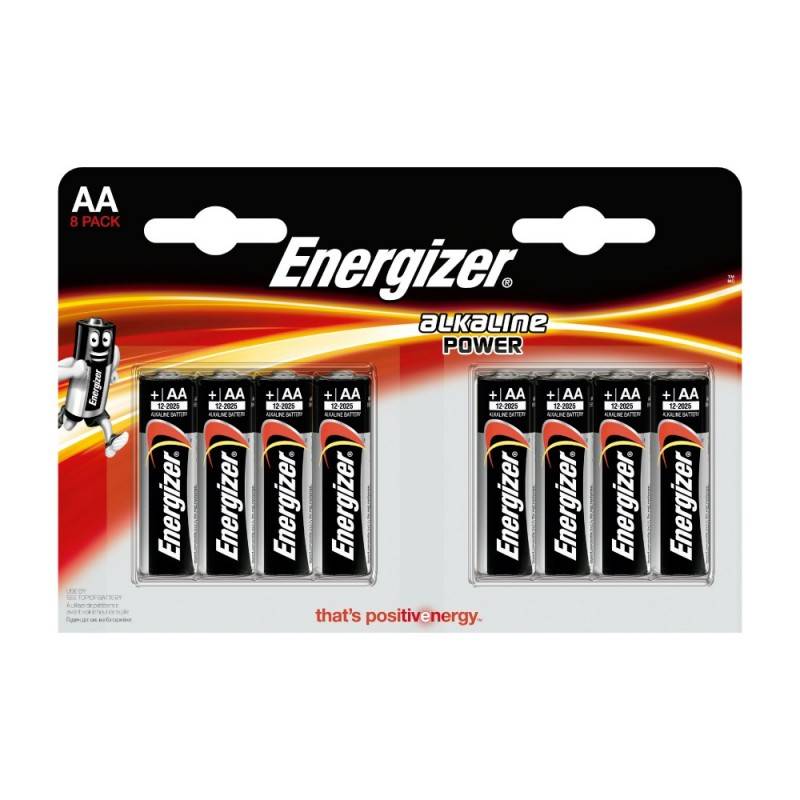 Blister di 8 batterie alcaline Energizer LR6 (AA).