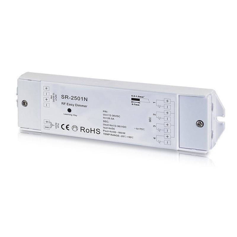 Controllore PWM 12-36V-DC monocolore (4 canali, 5A/canale) Ricevitore RF - Easy RF