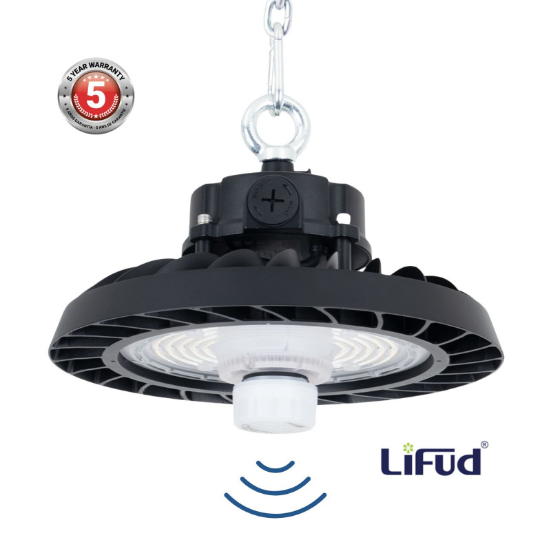 Campana LED industriale UFO 150W - CCT - Con sensore di movimento - 170lm/W - Driver LIFUD - IP65 - 5 anni di garanzia
