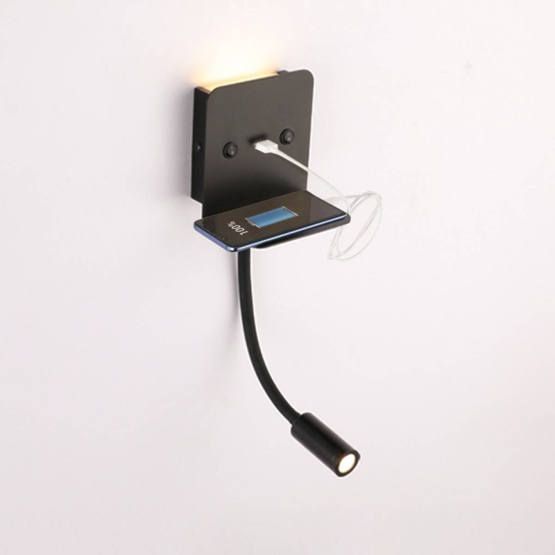 SLANGE" 3W LED leeswandlamp, verstelbaar en USB-oplaadvoet