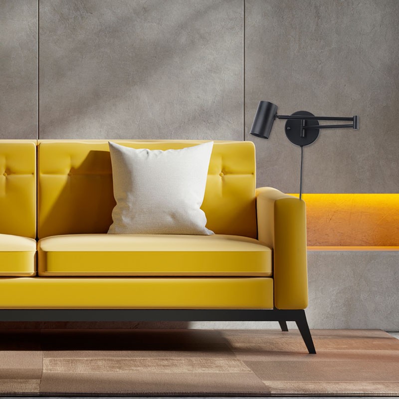 Knikarmwandlamp "LISA" Zwart - 40W - IP20, Stekkerdoos G45 Knikarmwandlamp "LISA" Zwart - 40W - IP20, Stekkerdoos G45