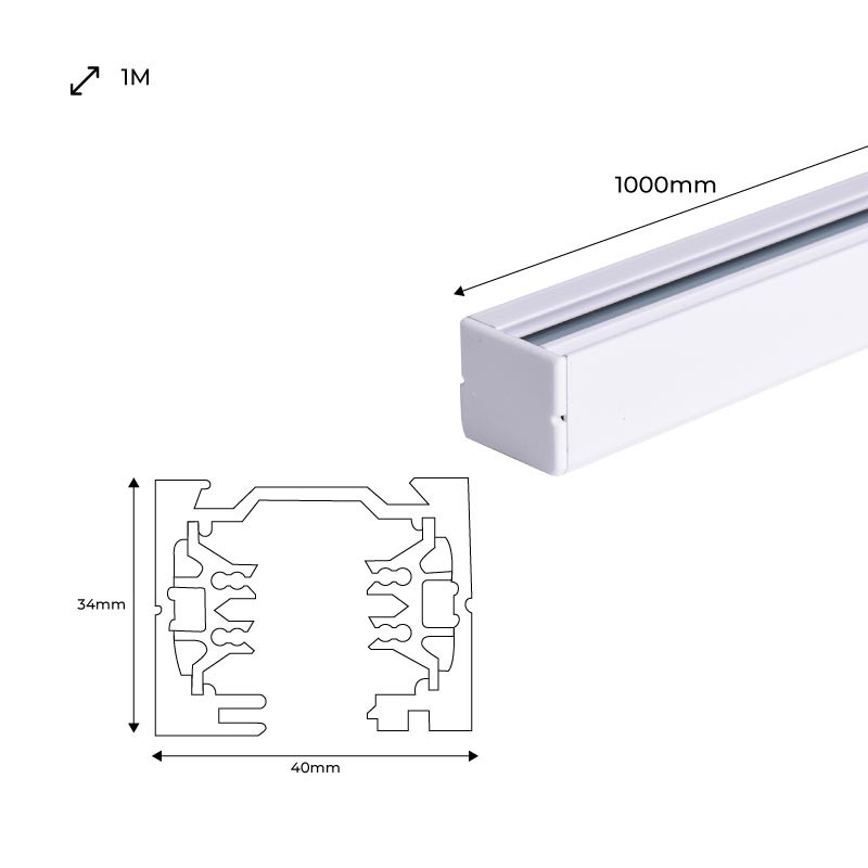 Driefasige rail voor LED-spotlights - 1 meter staaf Driefasige rail voor LED-spotlights - 1 meter staaf
