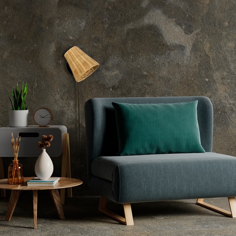 Rieten wandlamp met "Blind" stekker. E27 Rieten wandlamp met "Blind" stekker. E27