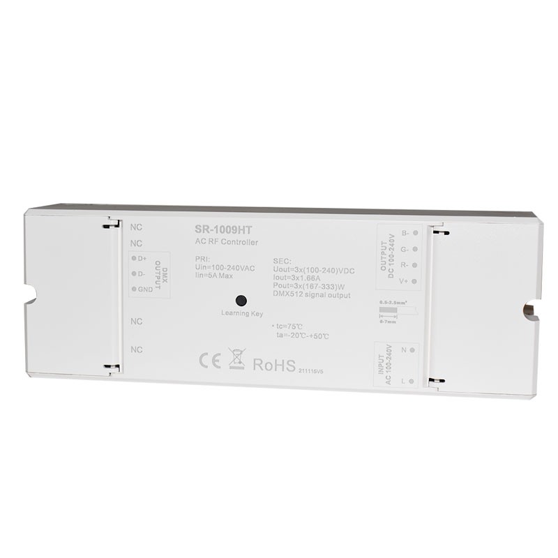 RGB dimmer controller 230V - 3 Kanalen - 1.6A/Kanaal - SUNRICHER RF/DMX Ontvanger - Perfect RF