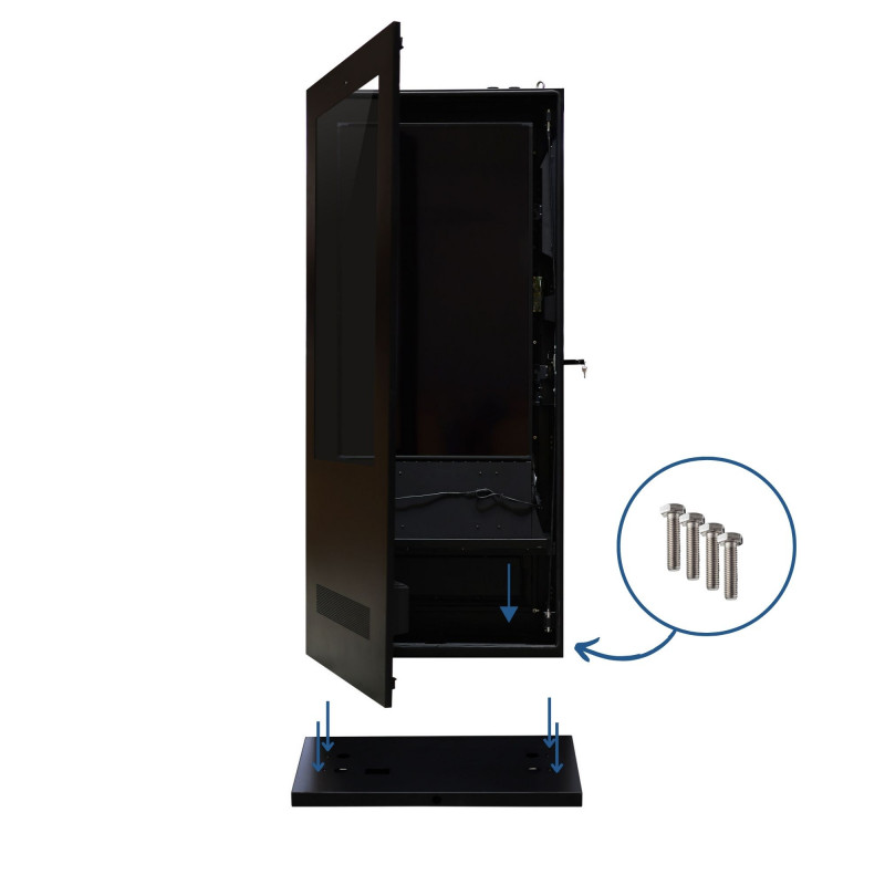 Aanpassing van het display aan de basis door middel van 4 schroeven Aanpassing van het display aan de basis door middel van 4 schroeven