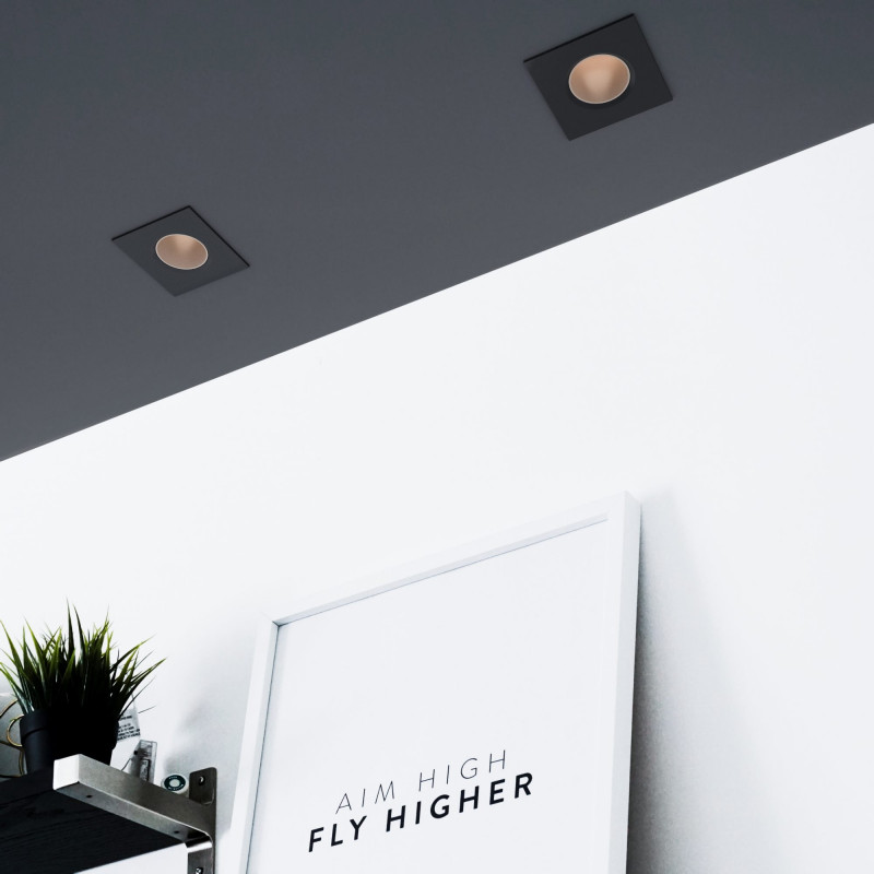 KIT Vierkante downlight ring 93x93mm (zwart/champagne) + Lamp GU10 5,4W + Lamphouder KIT Vierkante downlight ring 93x93mm (zwart/champagne) + Lamp GU10 5,4W + Lamphouder