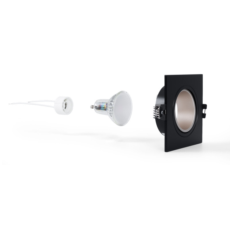KIT Vierkante downlight ring 93x93mm (zwart/champagne) + Lamp GU10 5,4W + Lamphouder KIT Vierkante downlight ring 93x93mm (zwart/champagne) + Lamp GU10 5,4W + Lamphouder