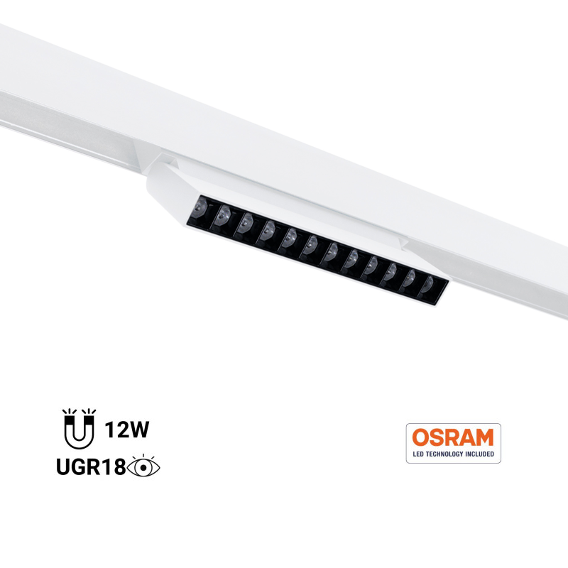 Verstelbare lineaire projector voor 48V - 12W - 2800K - OSRAM Chip - UGR18 - Wit Verstelbare lineaire projector voor 48V - 12W - 2800K - OSRAM Chip - UGR18 - Wit