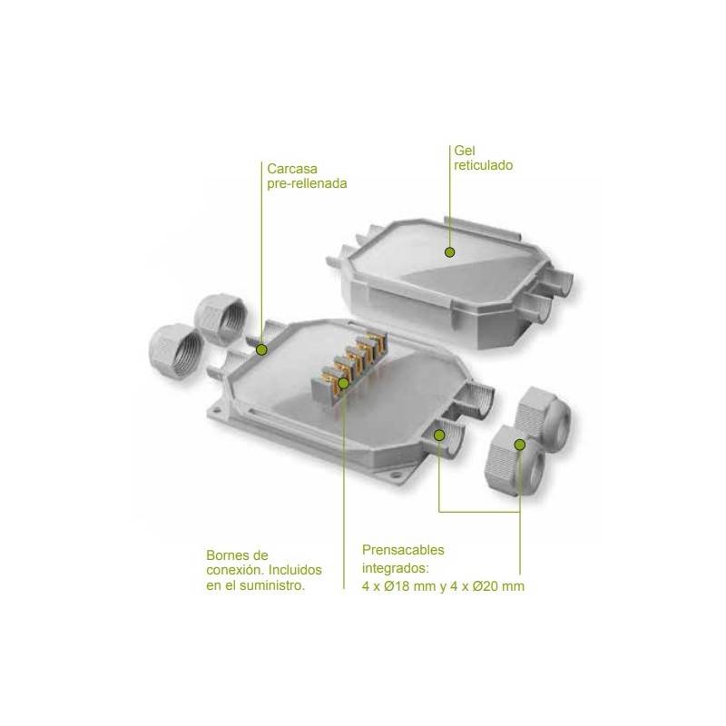READYBOX WATERDICHTE AFTAKDOOS MET GEÏNTEGREERDE ISOLERENDE GEL IP68 MET 5 CONNECTOREN 6MM2