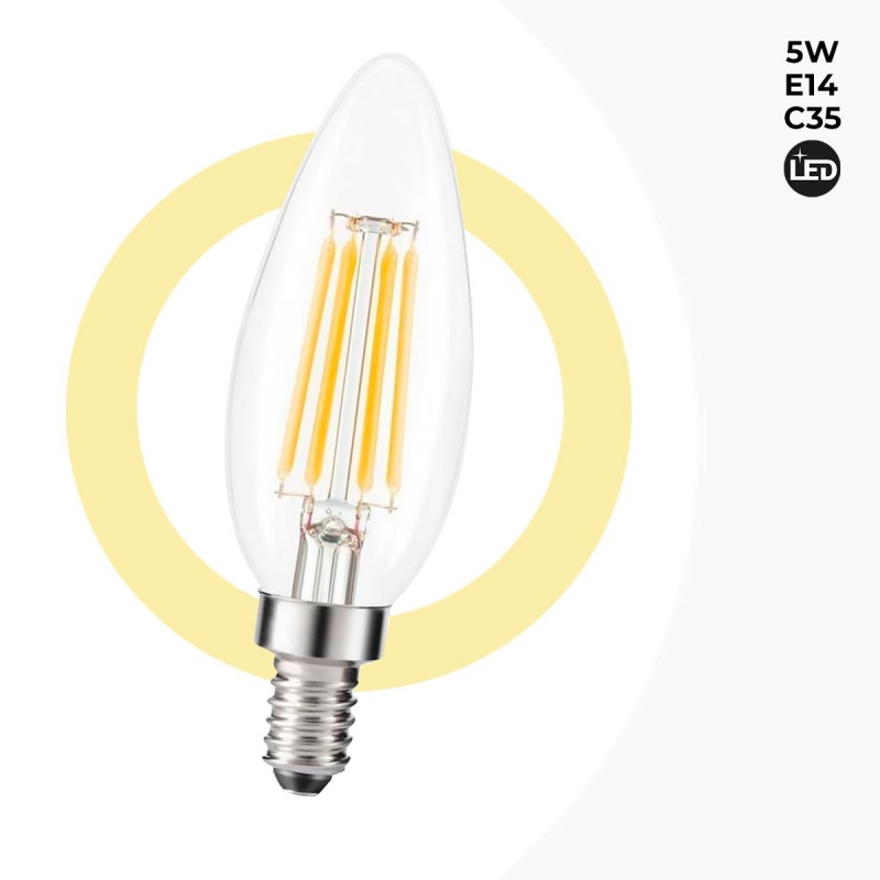 Żarówka świecowa LED E14 C35 filament E14 5W przezroczysta