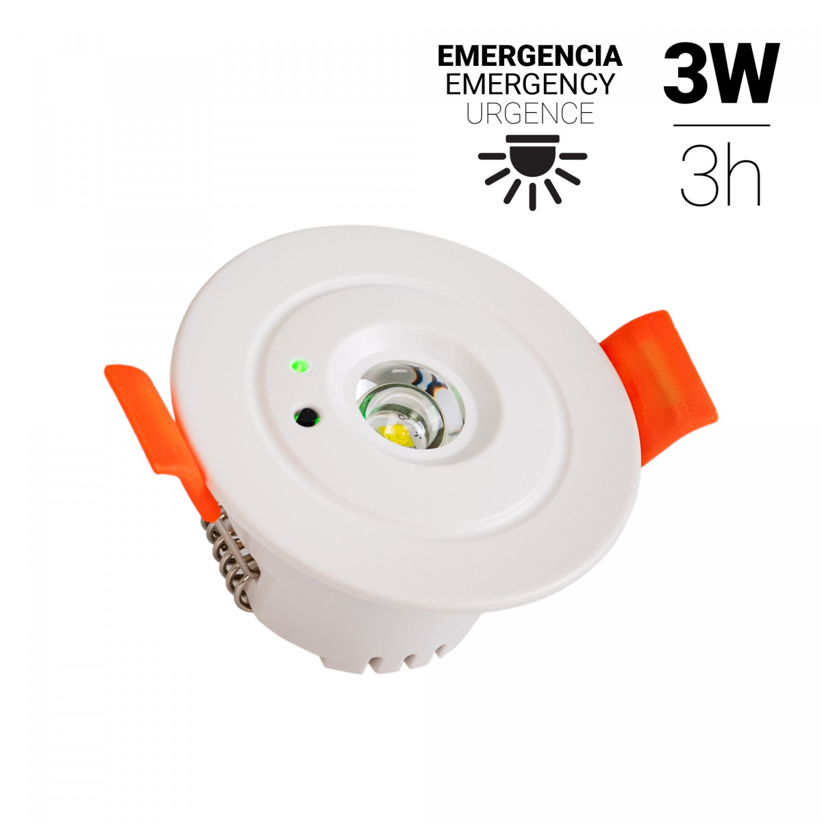 Downlight LED do wbudowania o mocy 3 W. Działa zarówno jako zwykła oprawa oświetleniowa, jak i oprawa awaryjna.