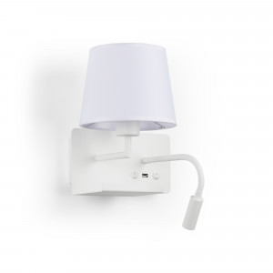 Candeeiro de parede de leitura "TARAN" - Com projetor LED giratório e porta USB - E27 + 3W