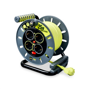 Enrolador de cabos Pro-XT - 4 tomadas - Cabo de alta visibilidade 3x1,5mm2 - 25m - IP20